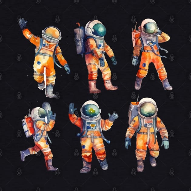 Astronaut Watercolor Funny People by Mako Design 